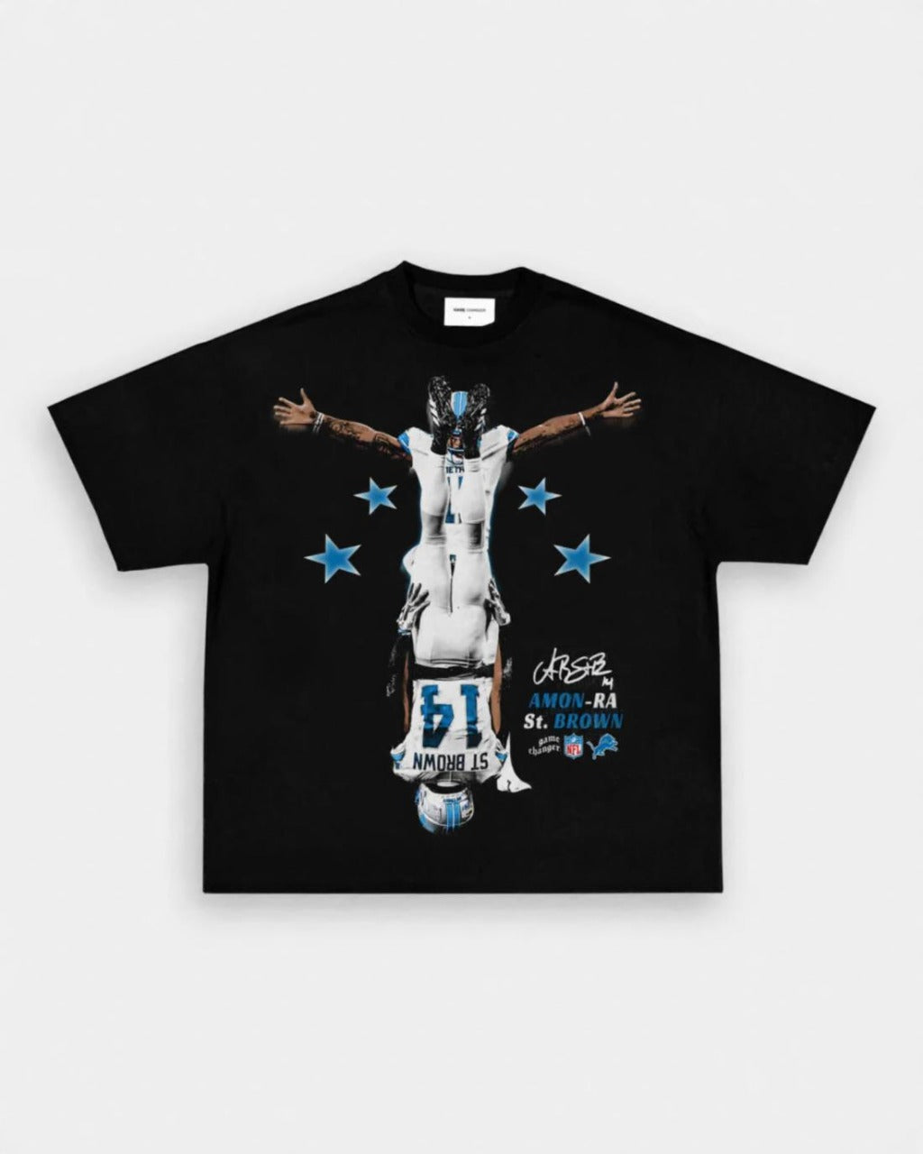 Black Amon-Ra St. Brown Detroit Lions headstand graphic t shirt – handstand NFL streetwear VOTY