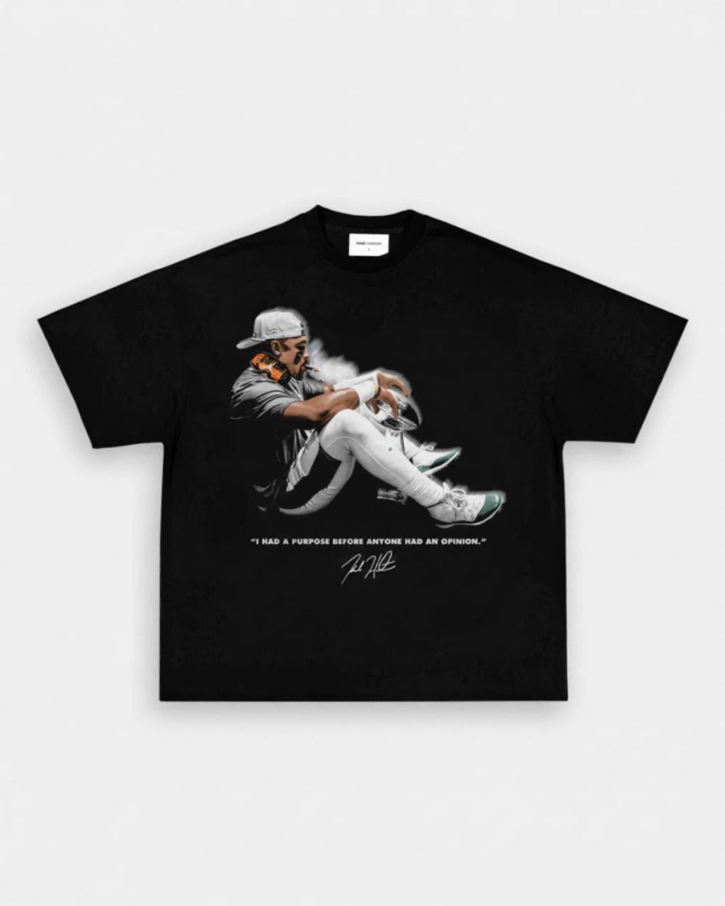 black Jalen Hurts heavyweight graphic t-shirt by VOTY football streetwear tee front view