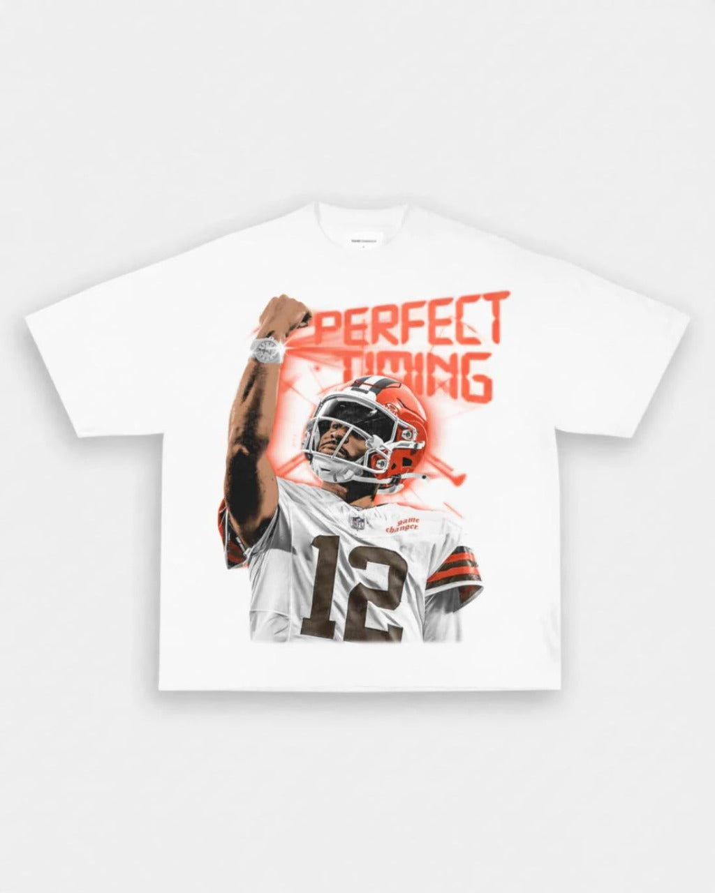 white Shedeur Sanders heavyweight graphic t-shirt by VOTY football streetwear tee front view