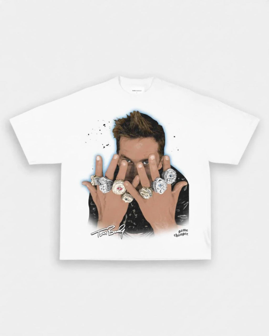 white Tom Brady heavyweight graphic t-shirt by VOTY football streetwear tee front view