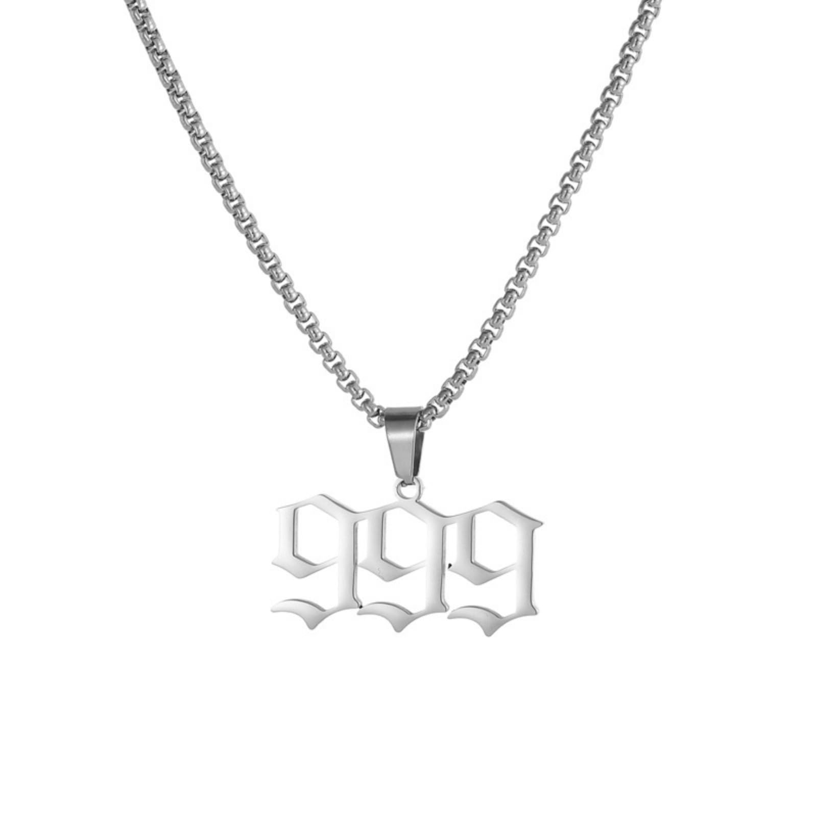 Custom 999Stainless Steel Necklace, Hiphop Punk Rock Pendant Titanium Jewelry, Numerology Gift for Women & Men