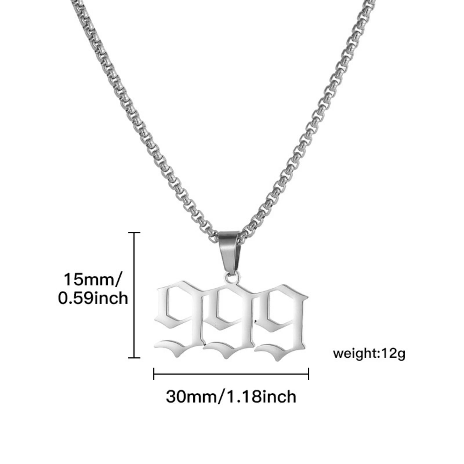 Custom 999Stainless Steel Necklace, Hiphop Punk Rock Pendant Titanium Jewelry, Numerology Gift for Women & Men