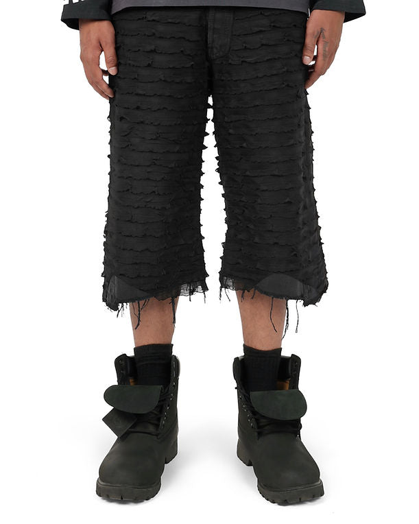 Pleated Denim Shorts