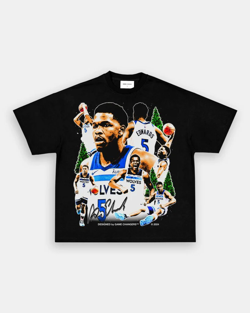 Black Anthony Edwards heavyweight graphic t-shirt by VOTY black basketball streetwear tee front view