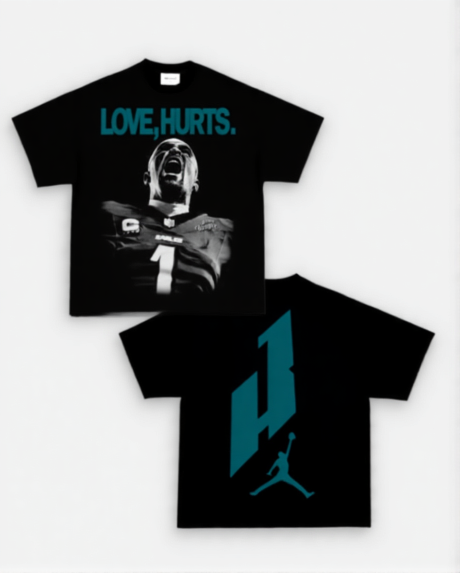 Black Jalen Hurts Love Hurts graphic t shirt – Eagles quarterback streetwear NFL tee VOTY