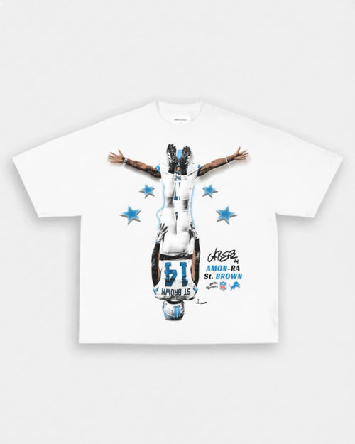 White Amon-Ra St. Brown Detroit Lions headstand graphic t shirt – NFL streetwear VOTY
