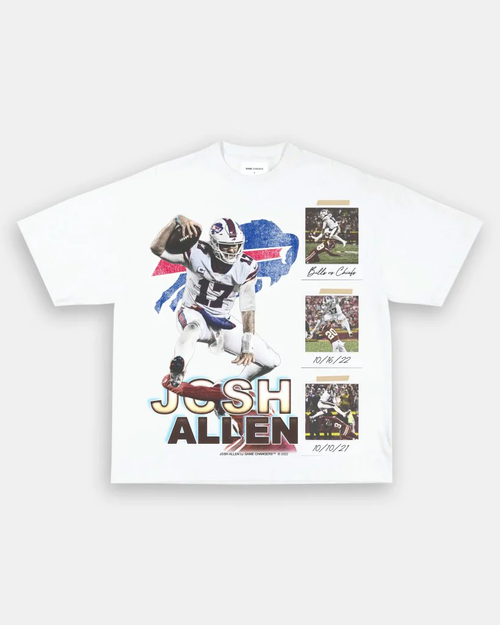 White Josh Allen Buffalo Bills graphic t shirt – NFL quarterback streetwear VOTY