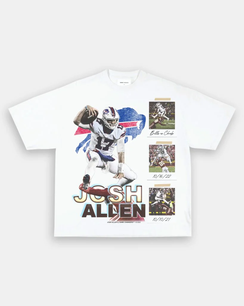 White Josh Allen Buffalo Bills graphic t shirt – NFL quarterback streetwear VOTY