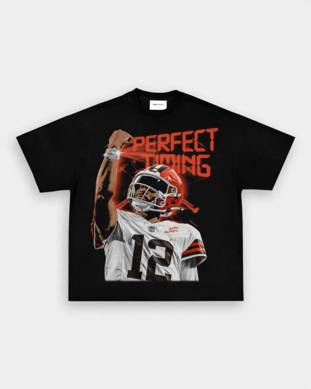 black Shedeur Sanders perfect timing heavyweight graphic t-shirt by VOTY football streetwear tee front view